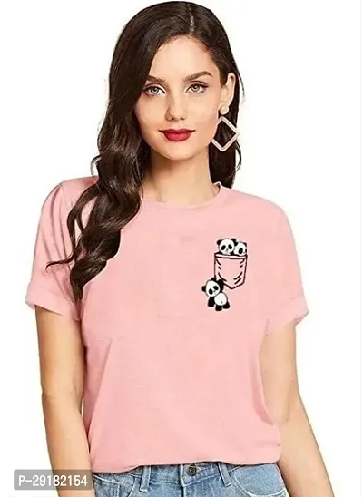 Stylish Pink Cotton Printed Tshirt For Women-thumb0