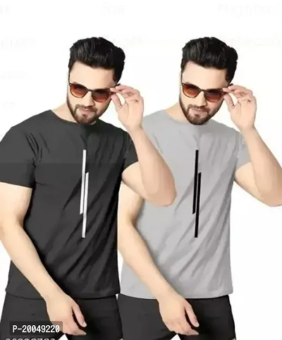 Stylish Polyester Self Pattern Round Neck Tees For Men-thumb0