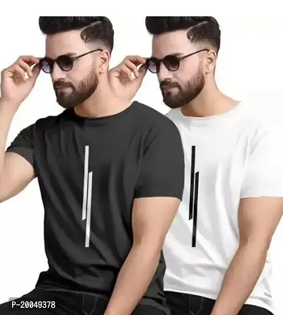 Stylish Polyester Printed Round Neck Tees For Men-Pack Of 2