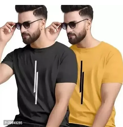 Stylish Polyester Printed Round Neck Tees For Men-Pack Of 2