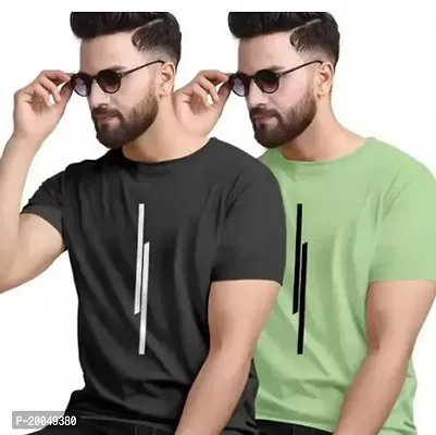 Stylish Polyester Printed Round Neck Tees For Men-Pack Of 2-thumb0