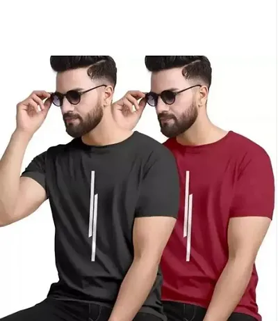 Stylish Self Pattern Round Neck Tees For Men-Pack Of 2