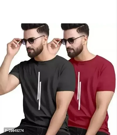 Stylish Polyester Printed Round Neck Tees For Men-Pack Of 2-thumb0