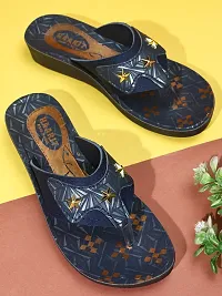 Elegant Navy Blue PU Self Design Fashion Flats Sandal For Women-thumb3