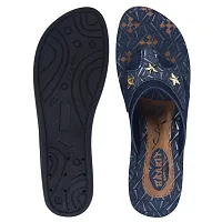 Elegant Navy Blue PU Self Design Fashion Flats Sandal For Women-thumb2