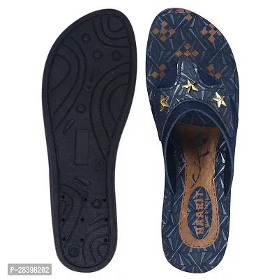 Elegant Navy Blue PU Self Design Fashion Flats Sandal For Women-thumb3