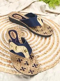 Elegant Navy Blue PU Self Design Fashion Flats Sandal For Women-thumb4