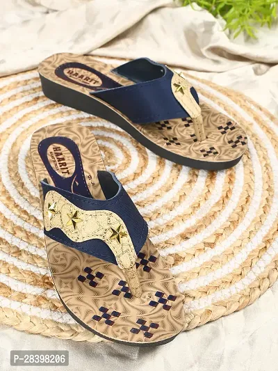 Elegant Navy Blue PU Self Design Fashion Flats Sandal For Women-thumb5