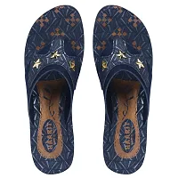 Elegant Navy Blue PU Self Design Fashion Flats Sandal For Women-thumb1