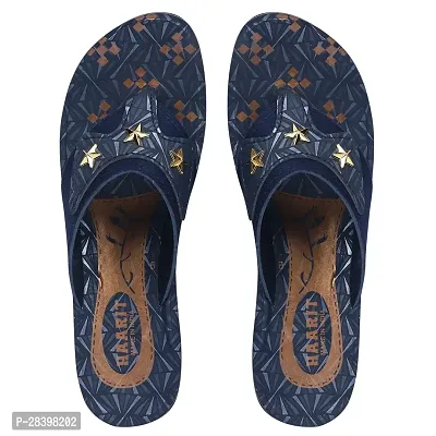 Elegant Navy Blue PU Self Design Fashion Flats Sandal For Women-thumb2