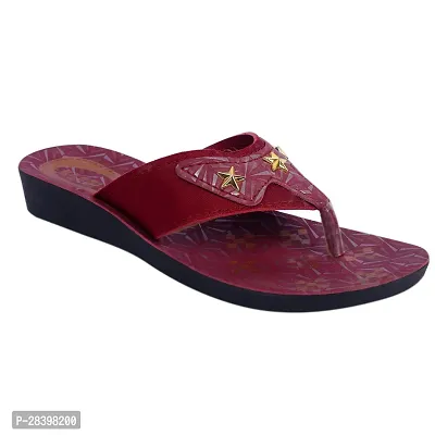 Elegant Maroon PU Self Design Fashion Flats Sandal For Women-thumb0