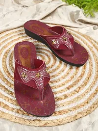 Elegant Maroon PU Self Design Fashion Flats Sandal For Women-thumb4