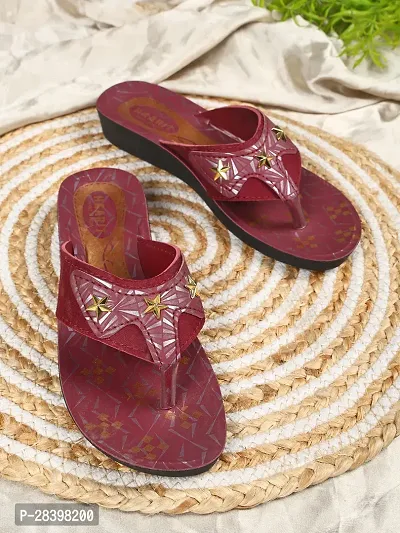 Elegant Maroon PU Self Design Fashion Flats Sandal For Women-thumb5