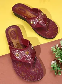 Elegant Maroon PU Self Design Fashion Flats Sandal For Women-thumb3