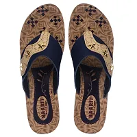 Elegant Navy Blue PU Self Design Fashion Flats Sandal For Women-thumb1