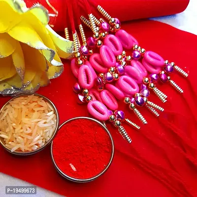 Rakhi for Brother/ Bhai/ Bro/ Bhabhi With Roli Chawal (12 Rakhi) PINK