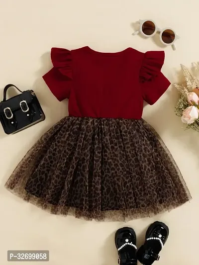 Stylish Maroon Cotton Self Pattern Dresses For Girls-thumb2