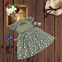 Stylish Green Cotton Printed Dresses For Girls-thumb2