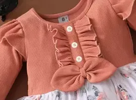 Stylish Peach Cotton Printed Dresses For Girls-thumb3