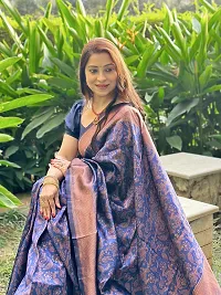 Stylish Blue Cotton Printed Saree With Blouse Piece For Women-thumb4