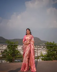 Stylish Pink Cotton Printed Saree With Blouse Piece For Women-thumb1