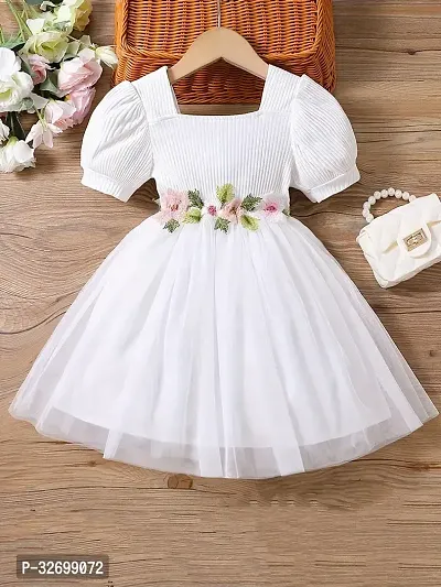 Stylish White Cotton Solid Dresses For Girls-thumb0