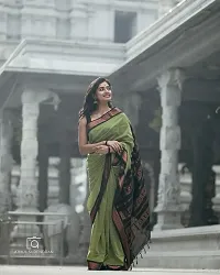 Stylish Green Cotton Printed Saree With Blouse Piece For Women-thumb3