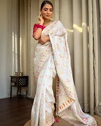 Stylish White Cotton Printed Saree With Blouse Piece For Women-thumb2