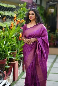 Stylish Purple Cotton Printed Saree With Blouse Piece For Women-thumb2