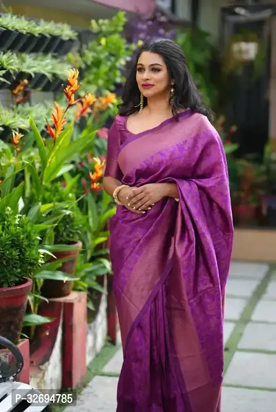 Stylish Purple Cotton Printed Saree With Blouse Piece For Women-thumb3