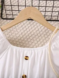 Stylish White Cotton Striped Dresses For Girls-thumb2