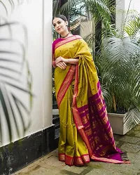 Stylish Yellow Cotton Printed Saree With Blouse Piece For Women-thumb1