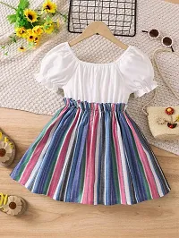 Stylish White Cotton Striped Dresses For Girls-thumb1