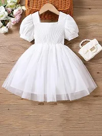 Stylish White Cotton Solid Dresses For Girls-thumb1