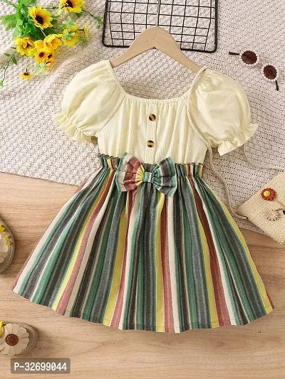 Stylish Yellow Cotton Striped Dresses For Girls-thumb0