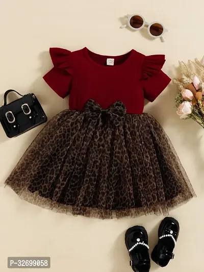 Stylish Maroon Cotton Self Pattern Dresses For Girls-thumb0