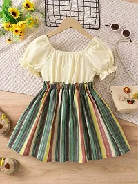 Stylish Yellow Cotton Striped Dresses For Girls-thumb1