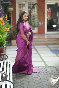 Stylish Purple Cotton Printed Saree With Blouse Piece For Women-thumb1