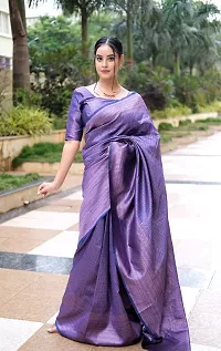 Stylish Blue Cotton Printed Saree With Blouse Piece For Women-thumb2