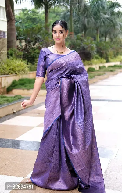 Stylish Blue Cotton Printed Saree With Blouse Piece For Women-thumb3