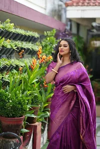 Stylish Purple Cotton Printed Saree With Blouse Piece For Women-thumb3