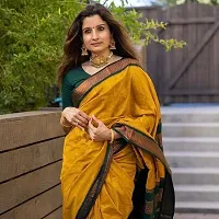 Stylish Yellow Cotton Printed Saree With Blouse Piece For Women-thumb1