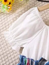 Stylish White Cotton Striped Dresses For Girls-thumb3