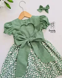 Stylish Green Cotton Printed Dresses For Girls-thumb3