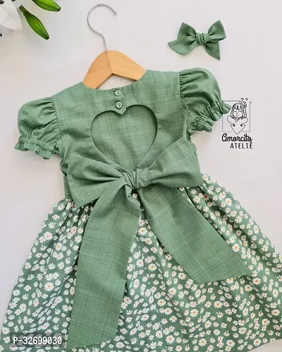 Stylish Green Cotton Printed Dresses For Girls-thumb4