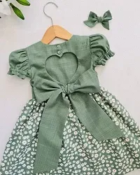 Stylish Green Cotton Printed Dresses For Girls-thumb1