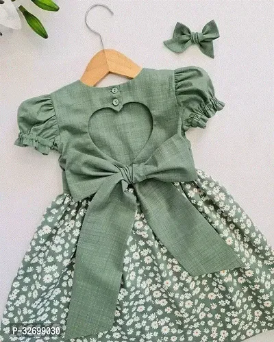 Stylish Green Cotton Printed Dresses For Girls-thumb2