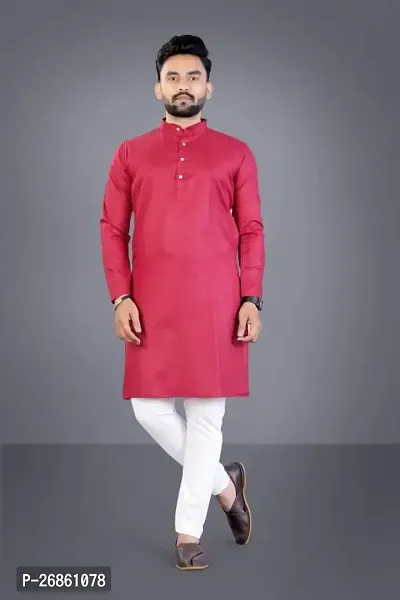 Reliable Maroon Cotton Blend Solid Kurta And Pajama Sets For Mens-thumb0