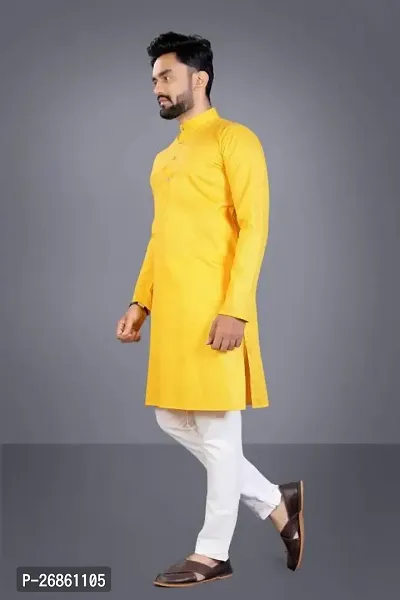 Reliable Yellow Cotton Blend Solid Kurta And Pajama Sets For Mens