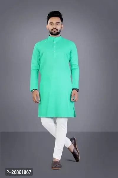 Reliable Turquoise Cotton Blend Solid Kurta And Pajama Sets For Mens-thumb0